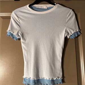 Women's Short Sleeve Ruffle Tee - White and Blue